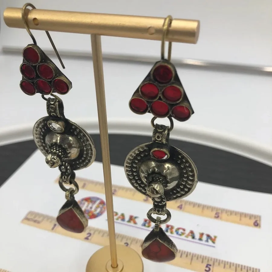 Ethnic Red Stone Dangle Earrings