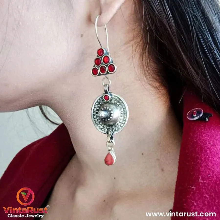 Ethnic Red Stone Dangle Earrings