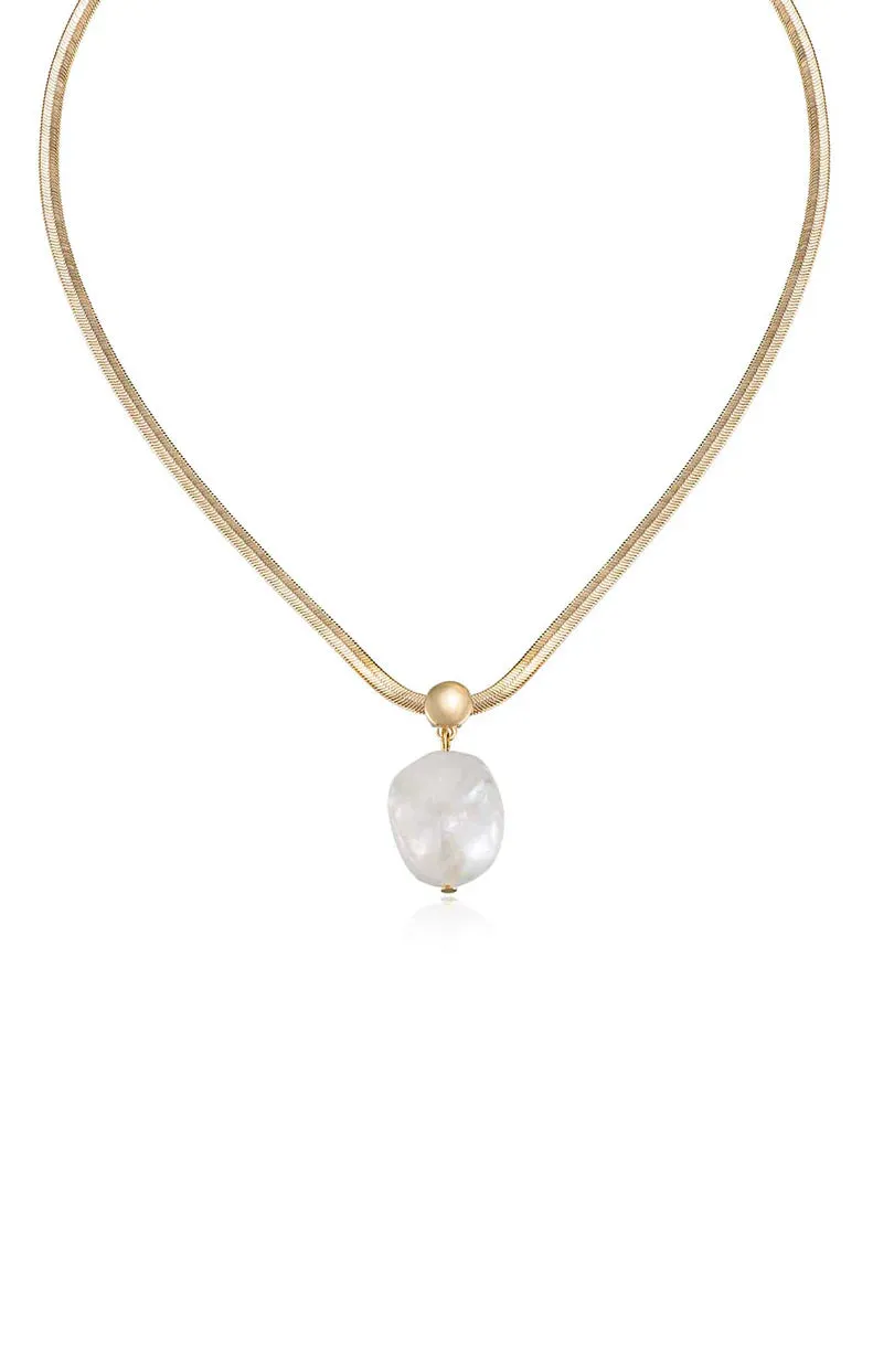 Ettika Baroque Pearl Pendant Snake Chain Necklace ~ Gold/Pearl