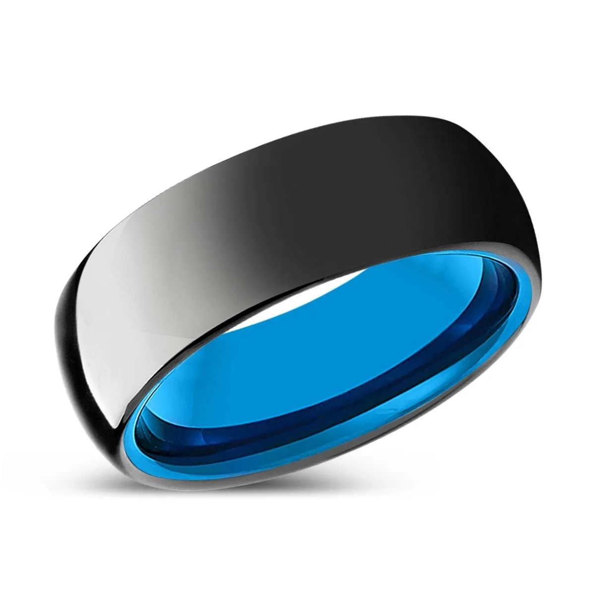 EUPHORIA | Blue Tungsten Ring, Black Tungsten Ring, Shiny, Domed