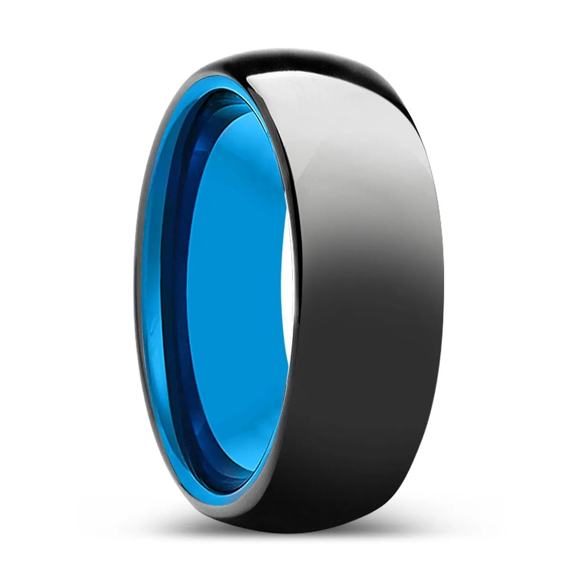 EUPHORIA | Blue Tungsten Ring, Black Tungsten Ring, Shiny, Domed