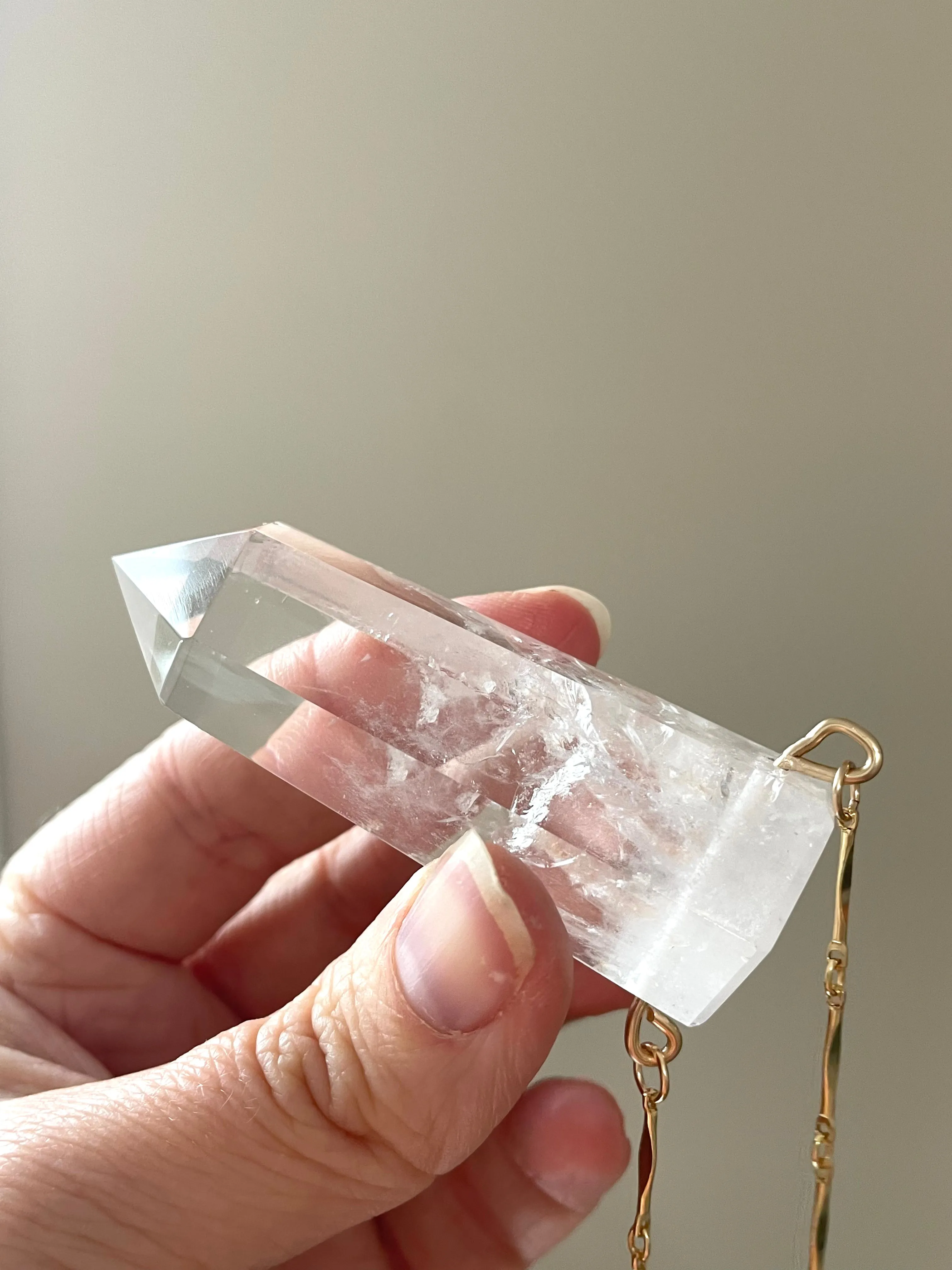 Extra large Chunky Clear Quartz Tower Necklace 14kt Gold filled