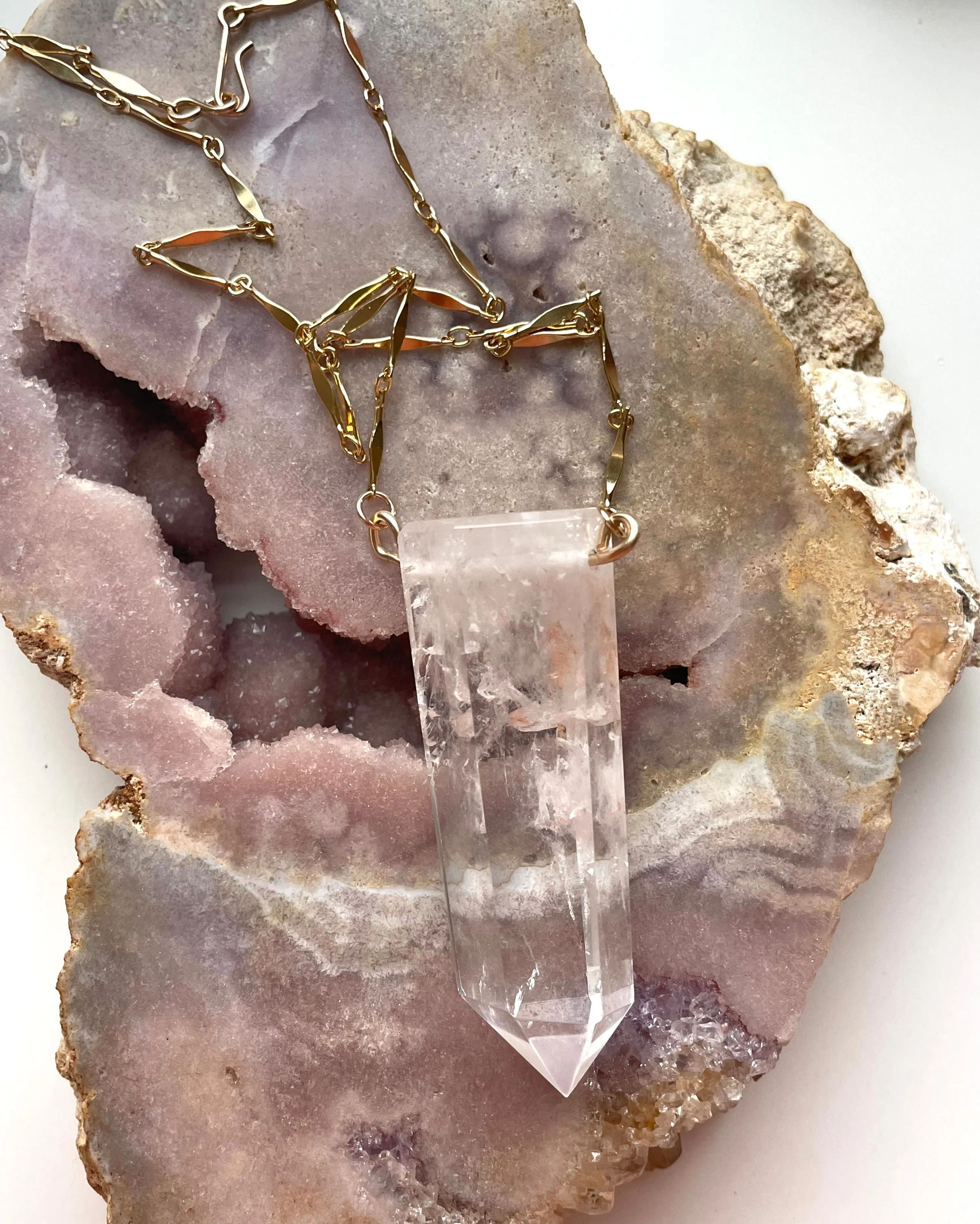 Extra large Chunky Clear Quartz Tower Necklace 14kt Gold filled