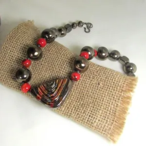 Fair Trade Black Handmade Kazuri Bead Necklace Big Bold Look