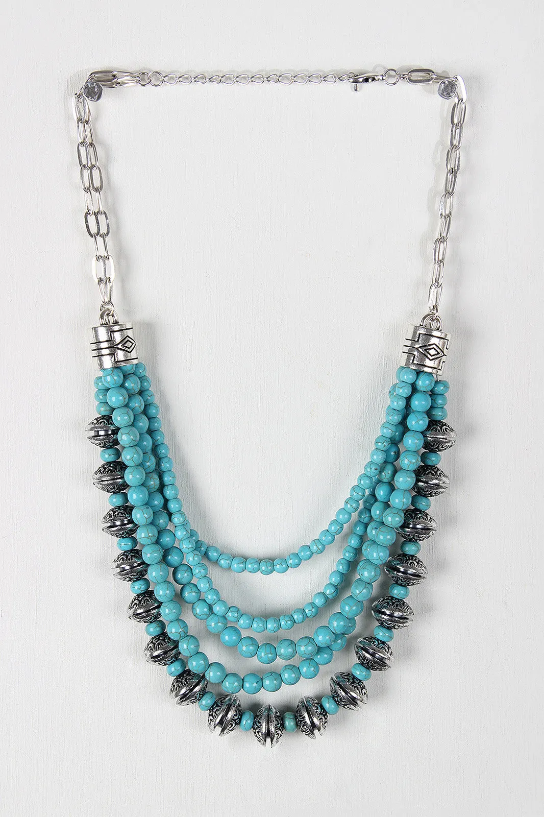 Faux Turquoise Beaded Statement Necklace