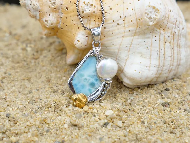 Fish with Round Pearl Beach Pendant - Only One Piece Created