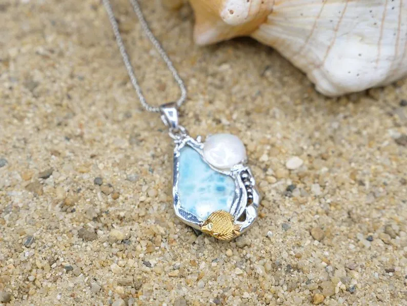 Fish with Round Pearl Beach Pendant - Only One Piece Created