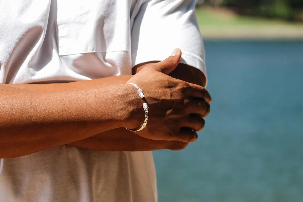 Flat Sphinx and Pharaoh Head Bangle with Swirl Pattern