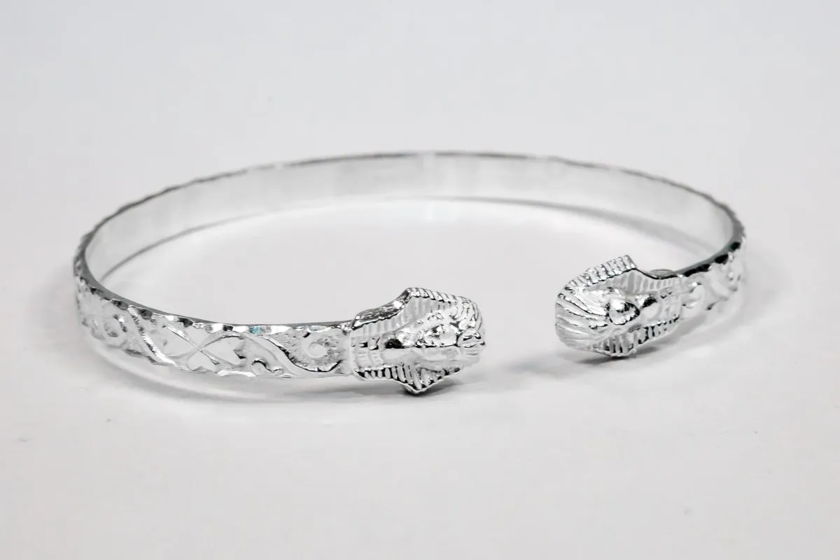 Flat Sphinx and Pharaoh Head Bangle with Swirl Pattern