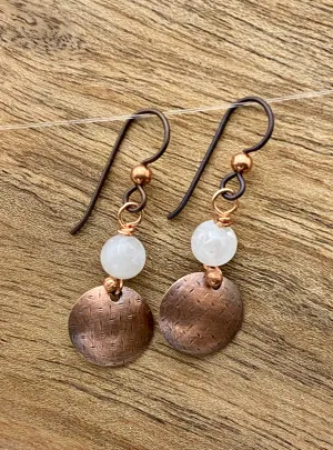 Forged copper earrings with moonstone