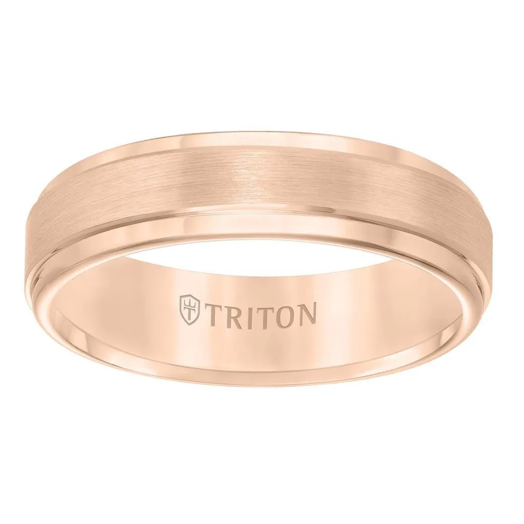 GALLICA Rose Tungsten Carbide Satin Finish Flat Center with Bright Step Edge Comfort Fit Band by Triton Rings - 6mm