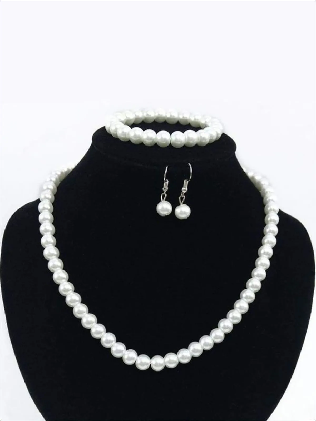 Girls Pearl Necklace, Earrings And Bracelet Set