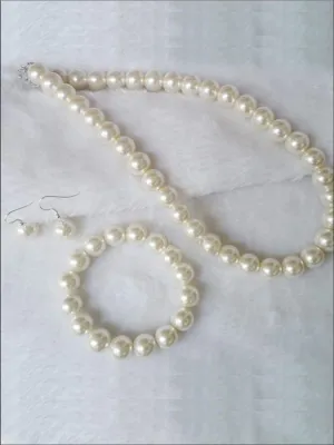 Girls Pearl Necklace, Earrings And Bracelet Set