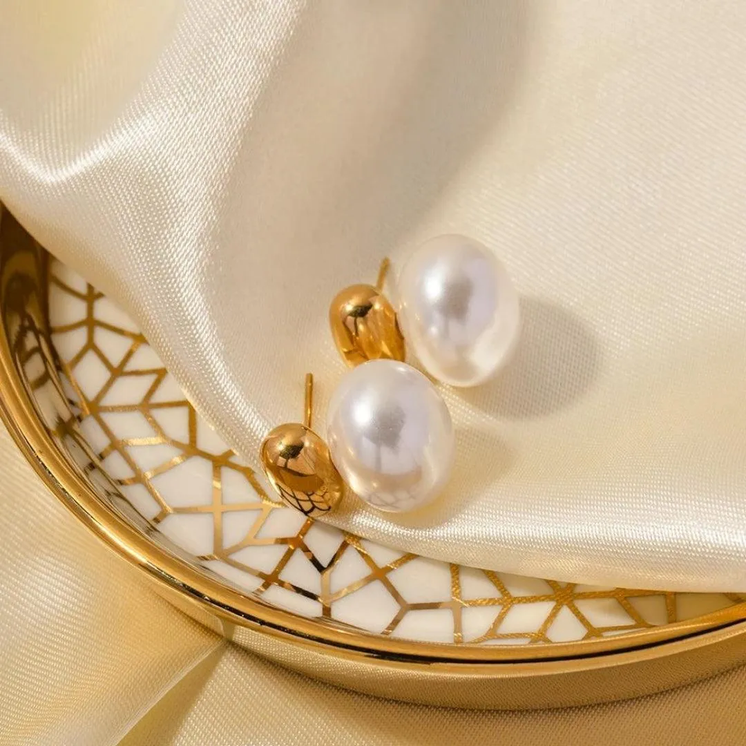 Gold and Pearl Stud Earrings