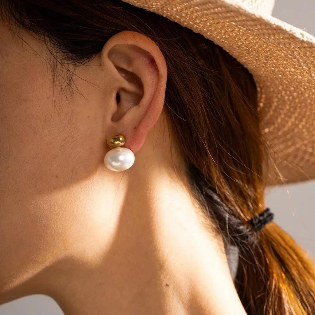 Gold and Pearl Stud Earrings