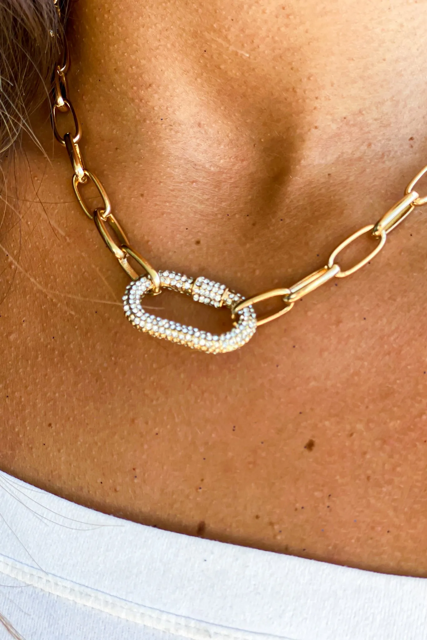 Gold Chain Necklace with Studded Link