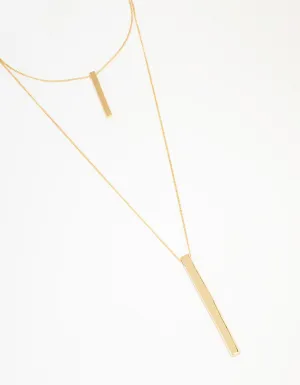 Gold Double Row Long Bar Necklace