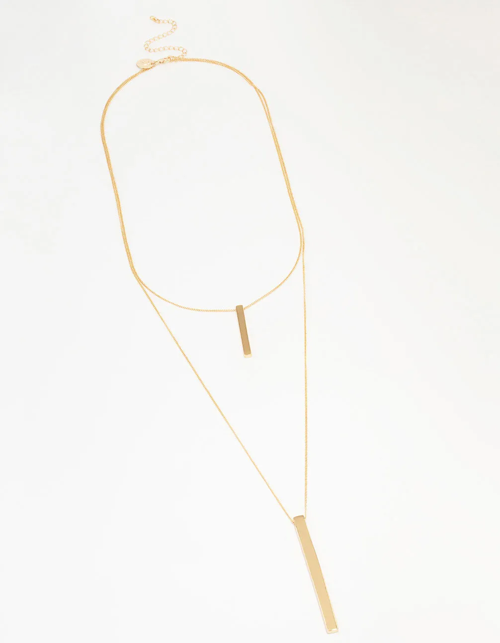 Gold Double Row Long Bar Necklace