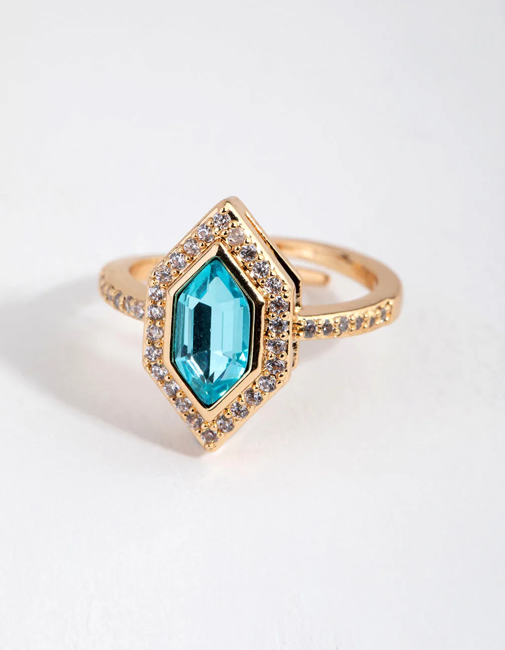 Gold Hexagon Aqua Stone Ring