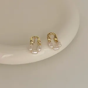 Gold Pearl Link Earrings -jlt11826