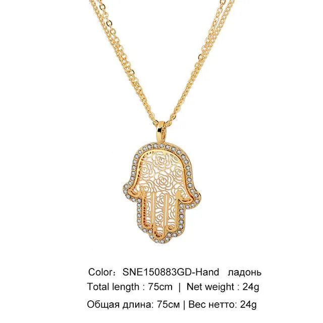 Gold Plated Crystal Hamsa Necklace For Women