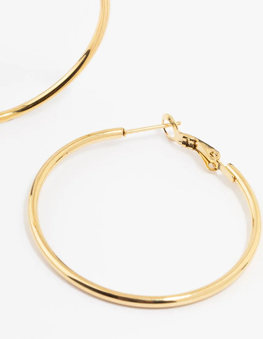 Gold Plated Surgical Steel Thin Hoop Earrings 40 MM