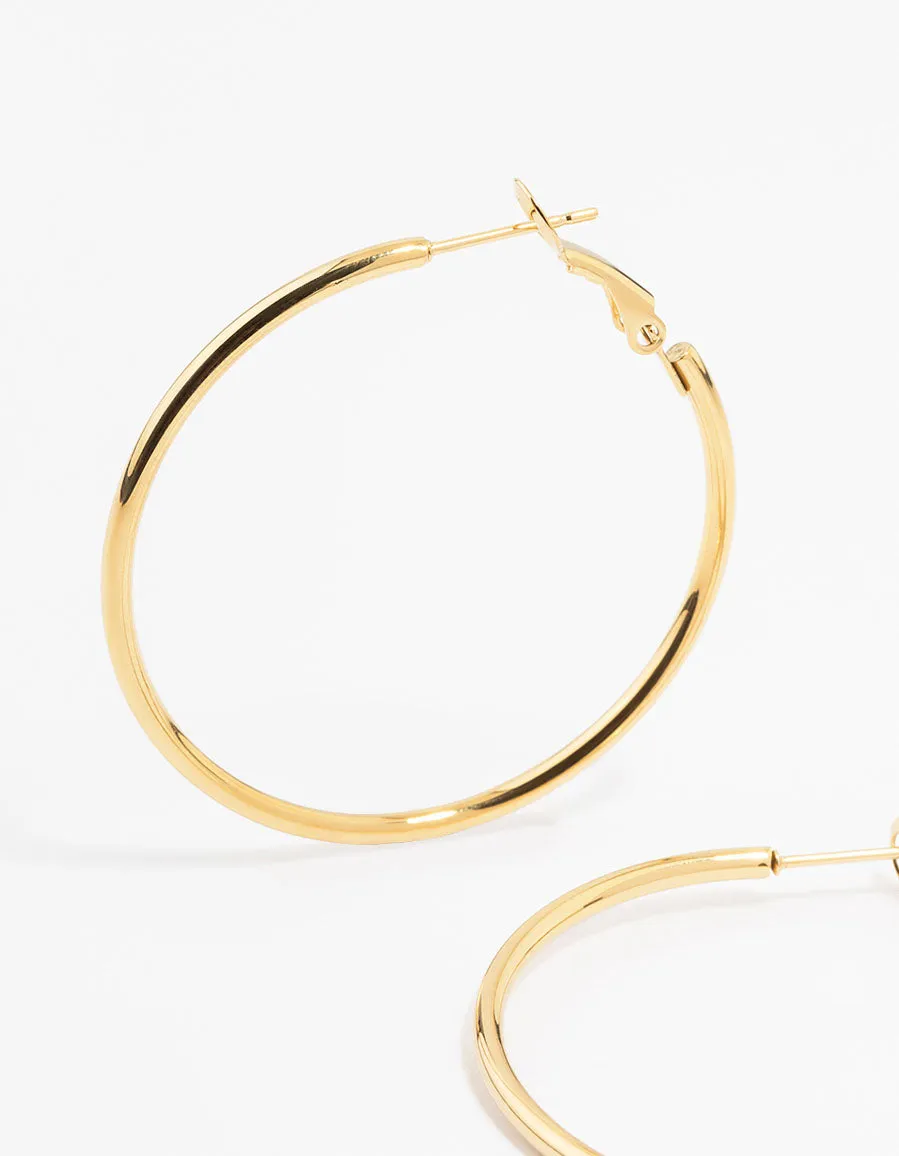 Gold Plated Surgical Steel Thin Hoop Earrings 40 MM