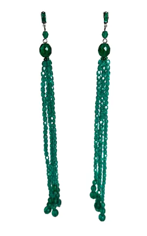 Green Crystal & Glass Beads Dangling Earrings