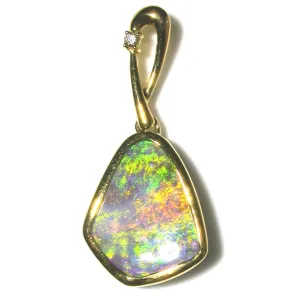 Green multi coloured solid boulder opal pendant