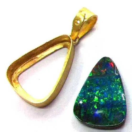 Green, red and blue solid boulder opal pendant