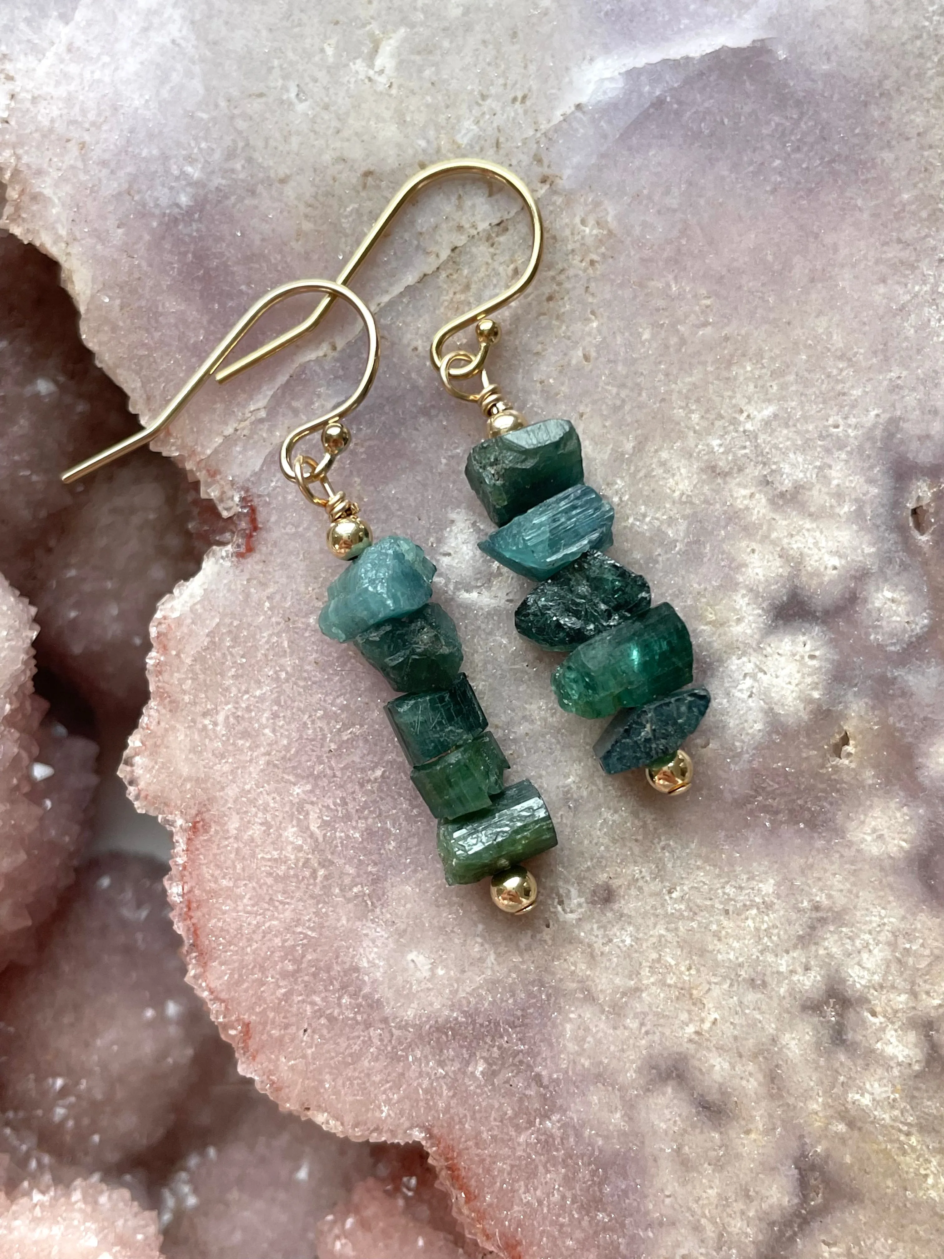 Green Tourmaline Earrings, Raw Crystal Earrings, Dangle Drop Gold Earrings, Gift For Women