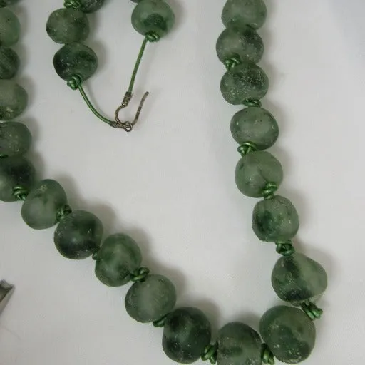 Handmade Long Green West African Trade Bead Necklace