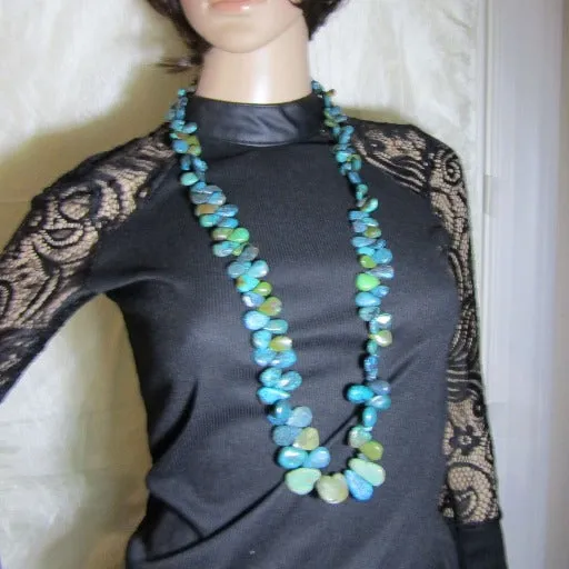 Handmade Long Turquoise Teardrop Beaded Statement Necklace