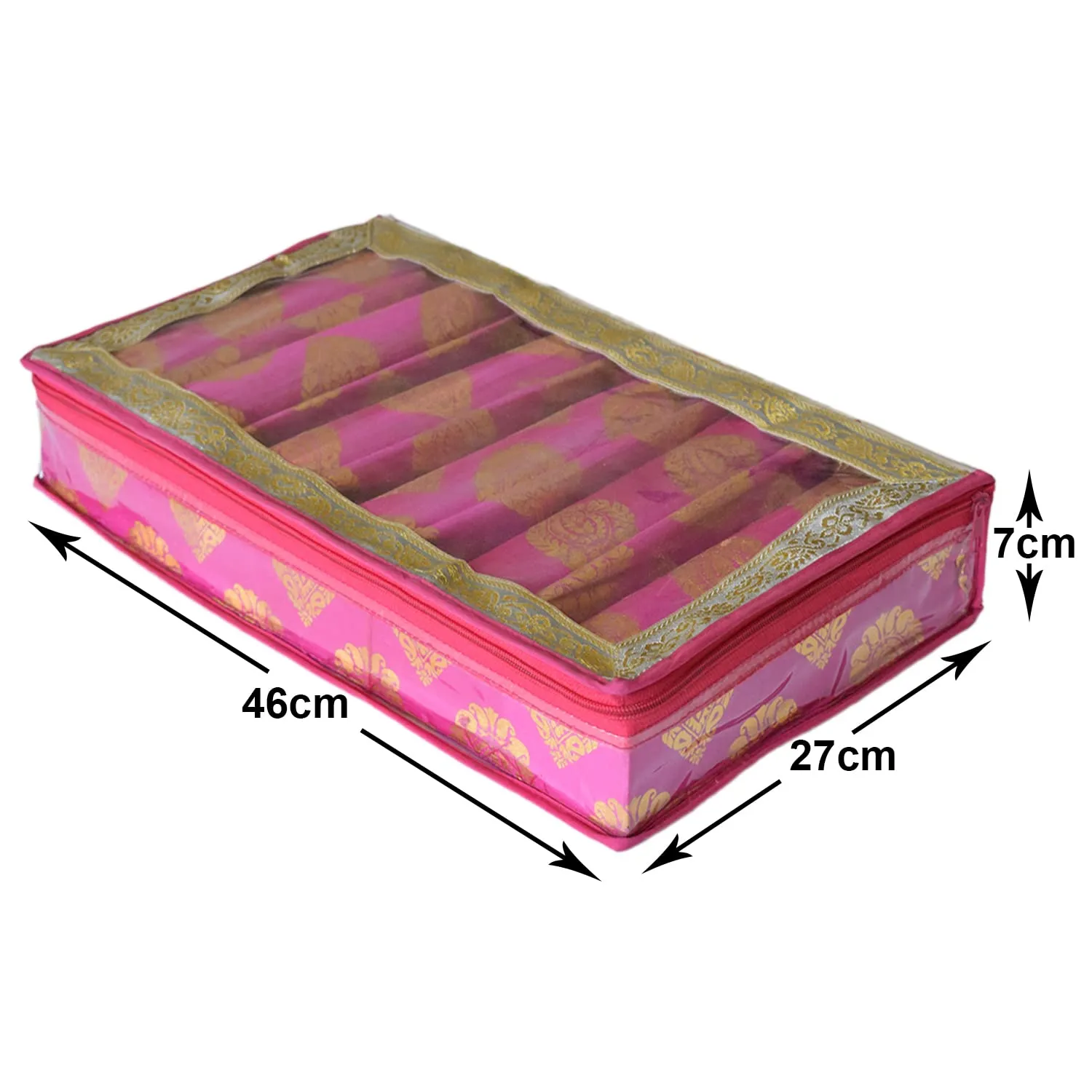 Heart Home Bareque Seamless Design Laminated 6 Rod Box, Organizer For Bangle, Watches, Bracelets, Jewellery With Tranasparent Top - Pack of 2 (Pink)-47HH0456