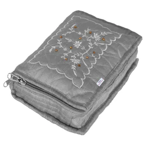 Heart Home Embroidery Design Satin Jewellery Organizer For Small Jewellery With 4 Pouches (Grey) 54HH4068.