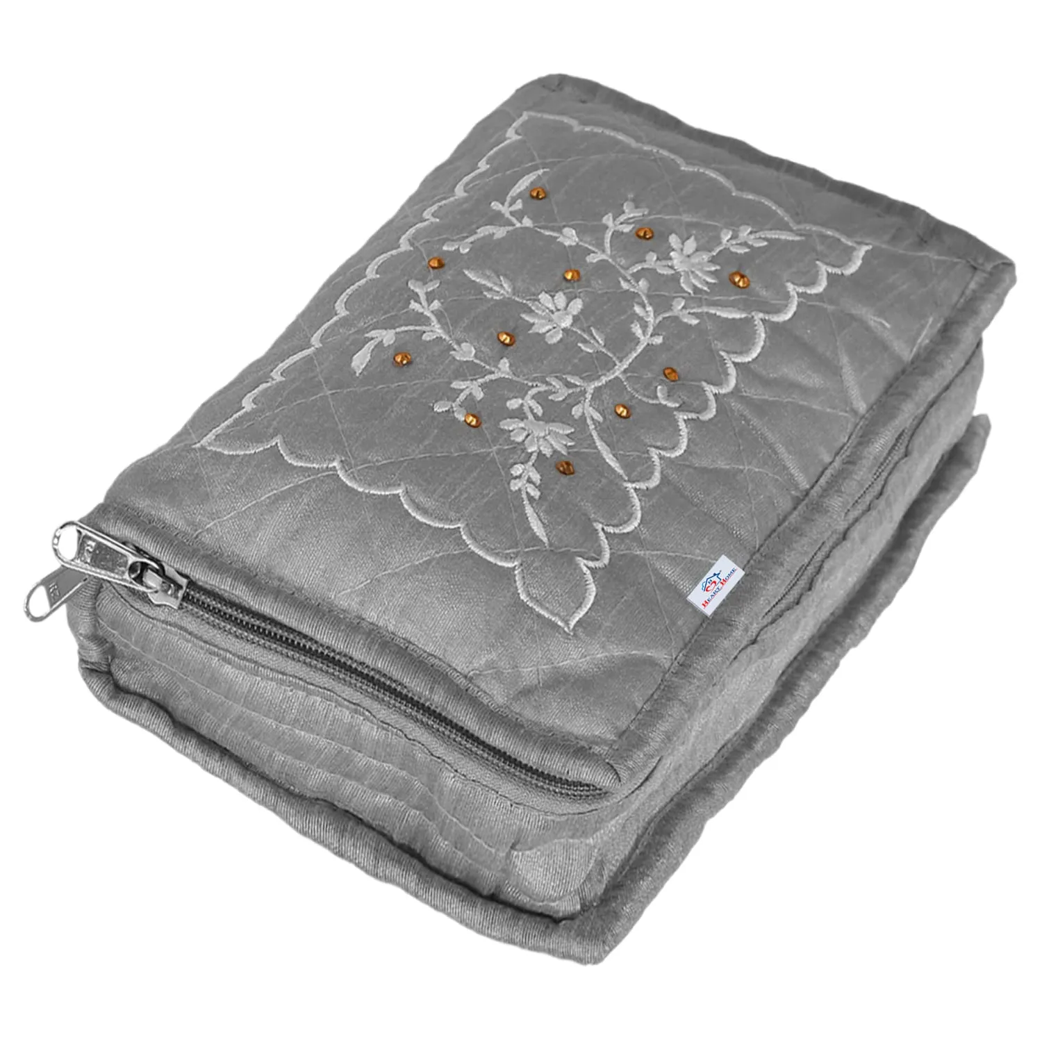 Heart Home Embroidery Design Satin Jewellery Organizer For Small Jewellery With 4 Pouches (Grey) 54HH4068.