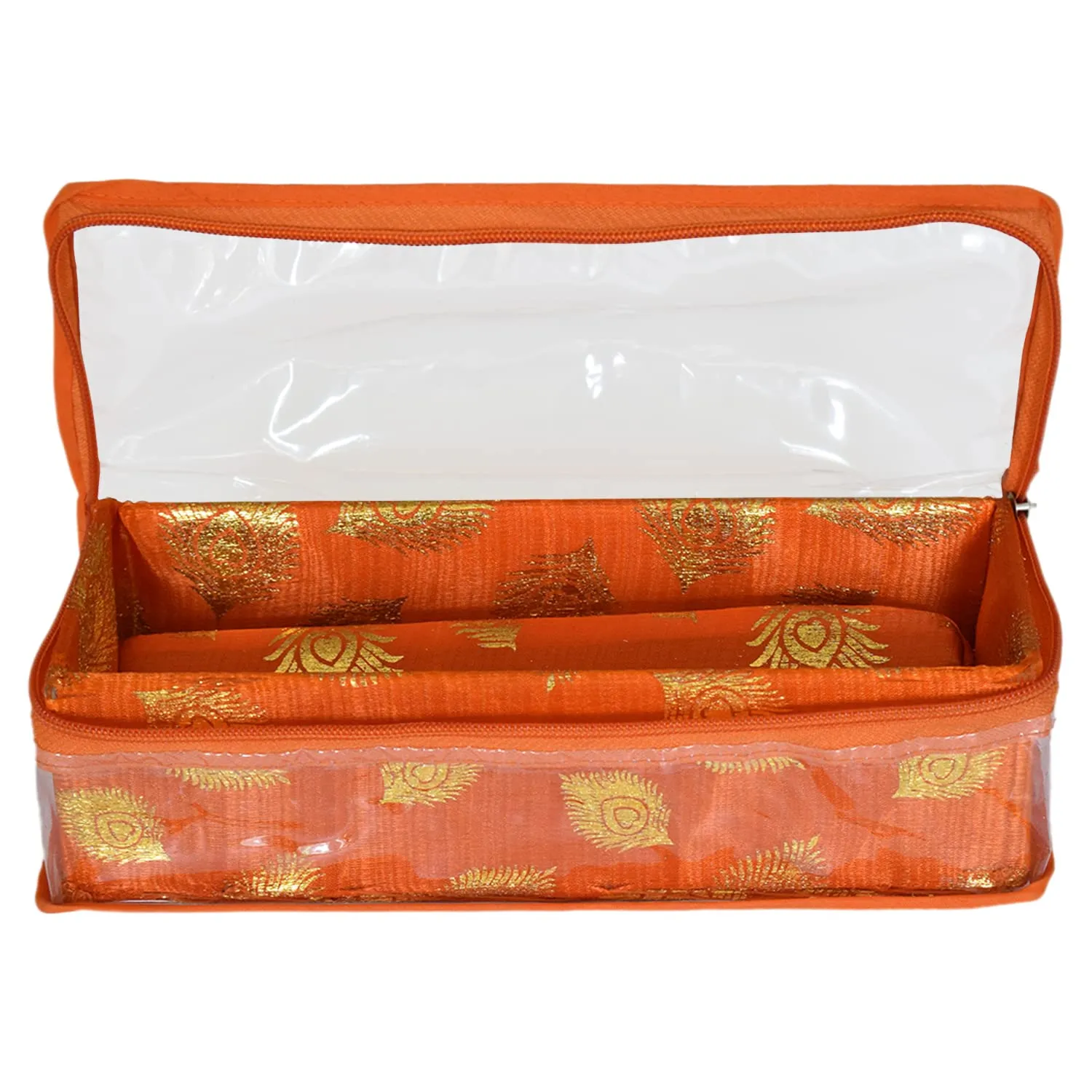 Heart Home Feather Design Laminated 1 Rod Box, Organizer For Bangle, Watches, Bracelets, Jewellery With Tranasparent Top (Orange)-47HH0146