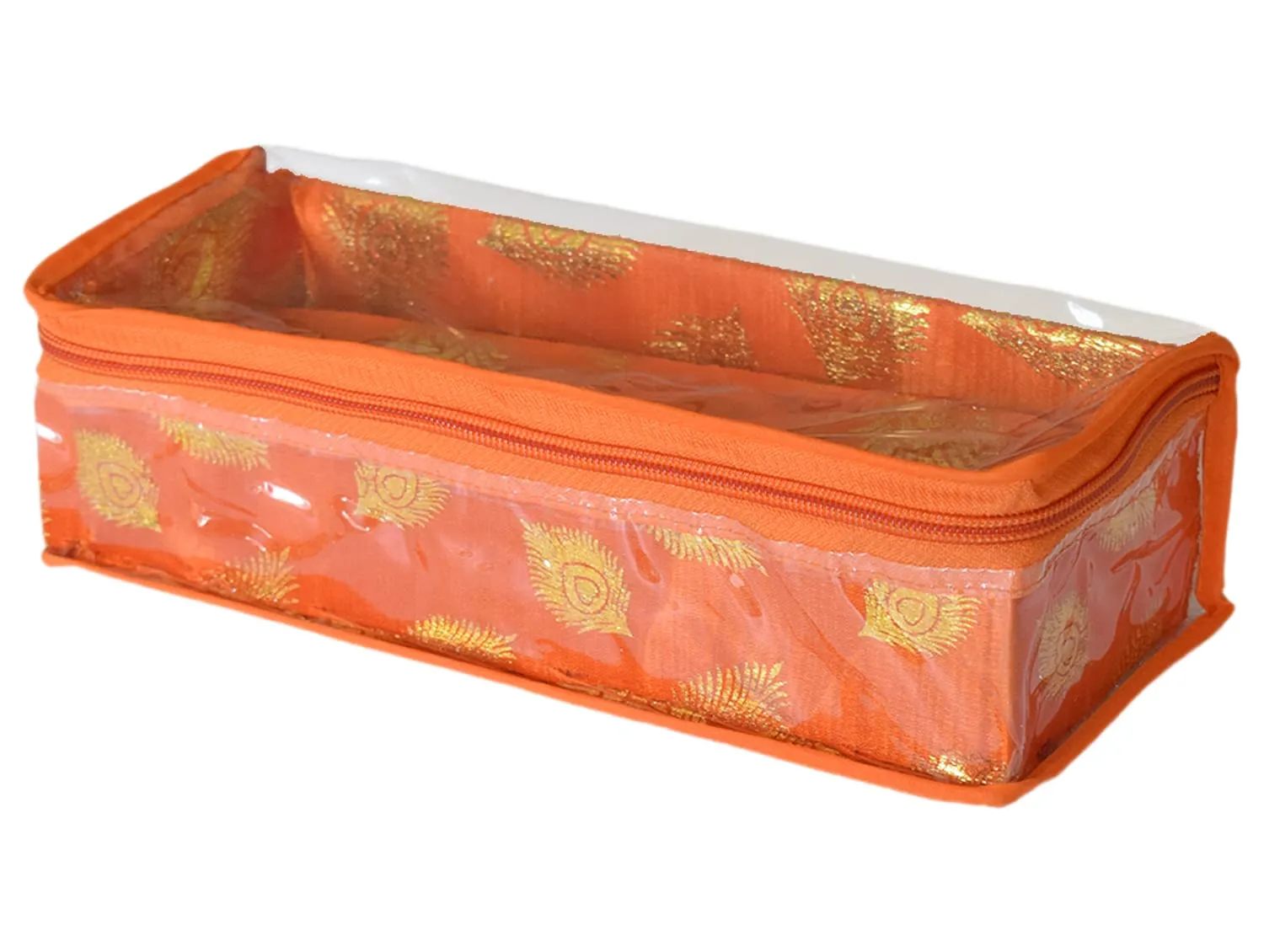 Heart Home Feather Design Laminated 1 Rod Box, Organizer For Bangle, Watches, Bracelets, Jewellery With Tranasparent Top (Orange)-47HH0146