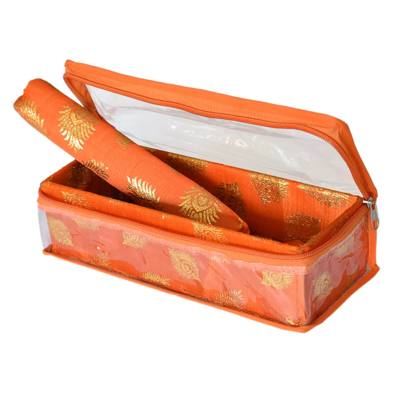 Heart Home Feather Design Laminated 1 Rod Box, Organizer For Bangle, Watches, Bracelets, Jewellery With Tranasparent Top (Orange)-47HH0146