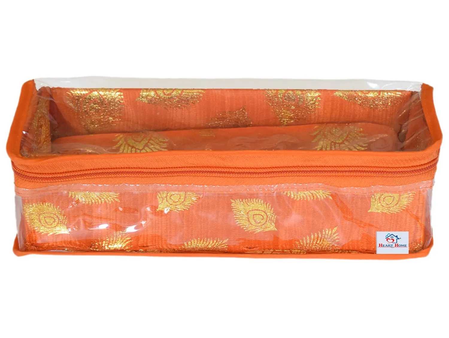 Heart Home Feather Design Laminated 1 Rod Box, Organizer For Bangle, Watches, Bracelets, Jewellery With Tranasparent Top (Orange)-47HH0146