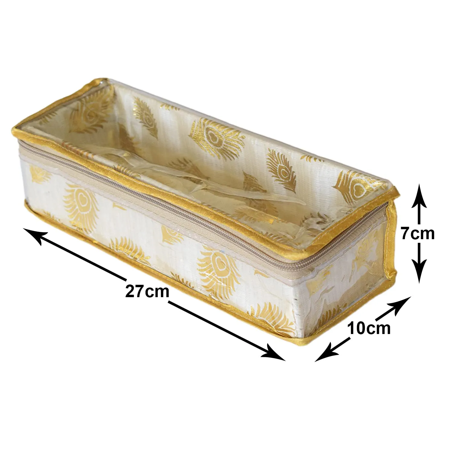 Heart Home Feather Design Laminated 1 Rod Box, Organizer For Bangle, Watches, Bracelets, Jewellery With Tranasparent Top - Pack of 2 (Gold)-47HH0172