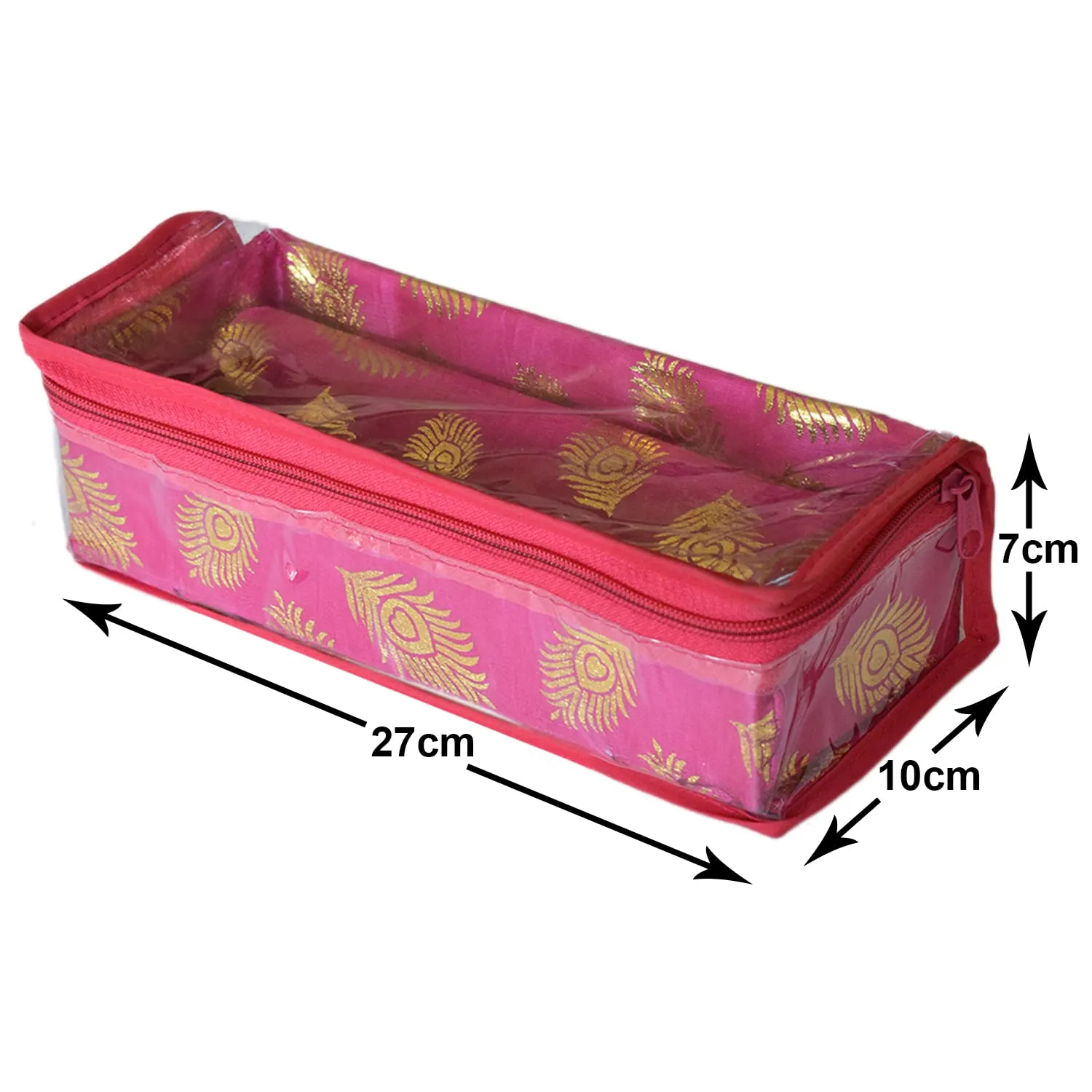 Heart Home Feather Design Laminated 1 Rod Box, Organizer For Bangle, Watches, Bracelets, Jewellery With Tranasparent Top - Pack of 2 (Pink)-47HH0220