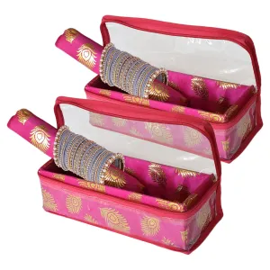 Heart Home Feather Design Laminated 1 Rod Box, Organizer For Bangle, Watches, Bracelets, Jewellery With Tranasparent Top - Pack of 2 (Pink)-47HH0220