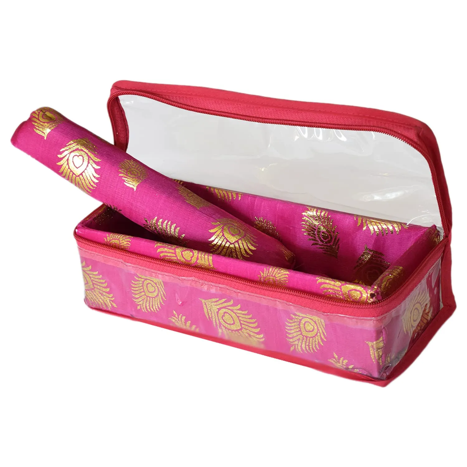 Heart Home Feather Design Laminated 1 Rod Box, Organizer For Bangle, Watches, Bracelets, Jewellery With Tranasparent Top - Pack of 2 (Pink)-47HH0220