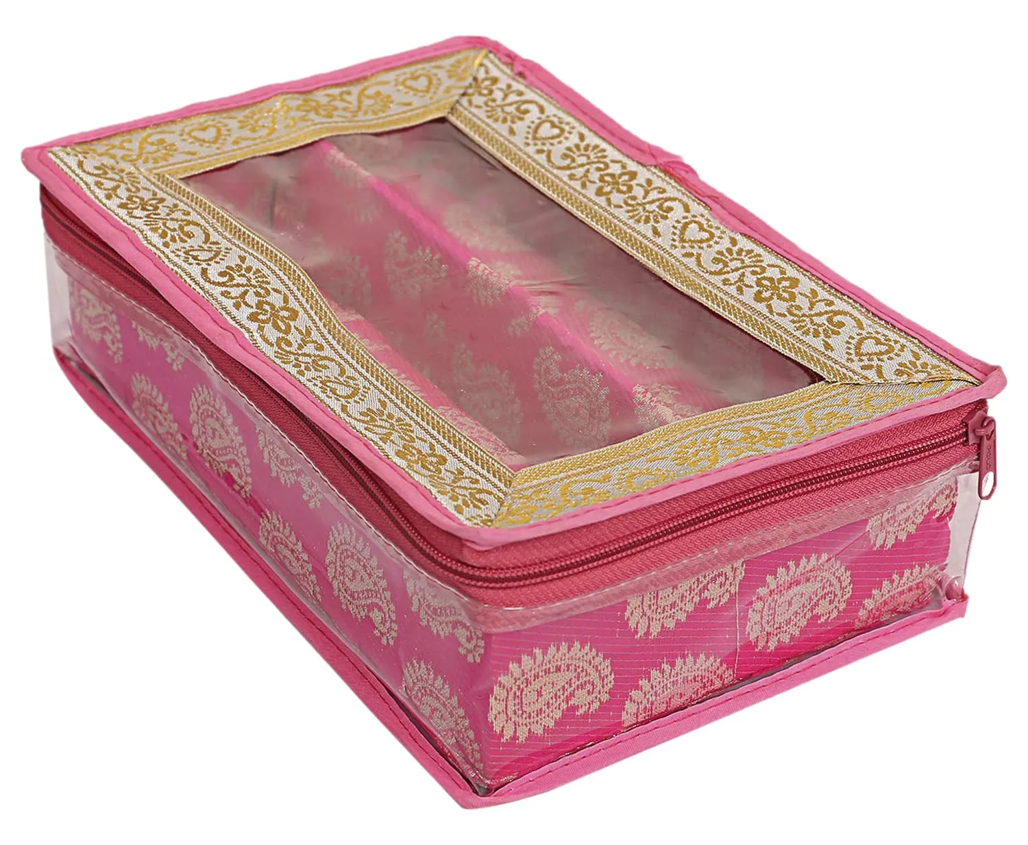 Heart Home Feather Design Laminated 2 Rod Box, Organizer For Bangle, Watches, Bracelets, Jewellery With Tranasparent Top - Pack of 2 (Pink)-47HH0224