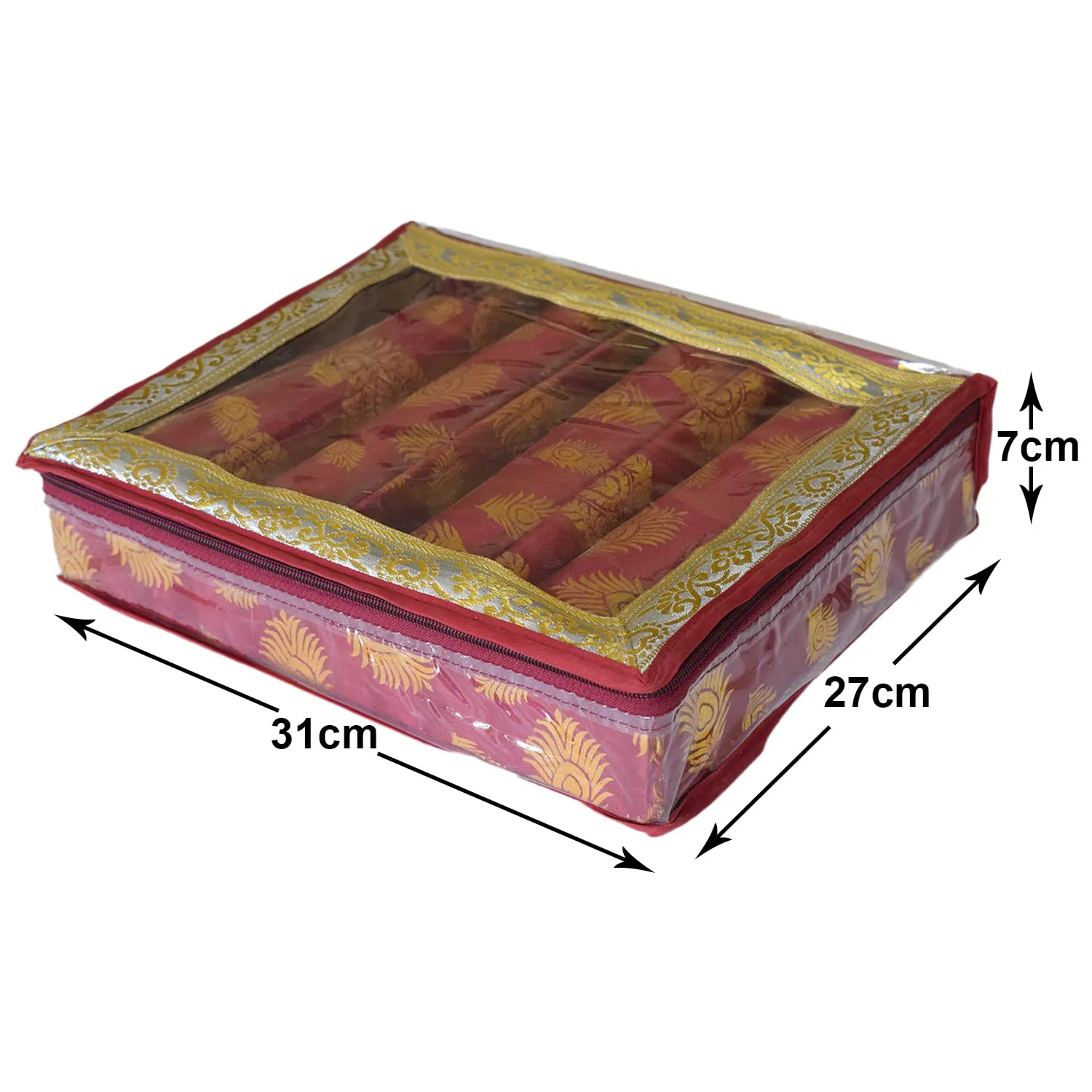 Heart Home Feather Design Laminated 4 Rod Box, Organizer For Bangle, Watches, Bracelets, Jewellery With Tranasparent Top (Maroon)-47HH0206