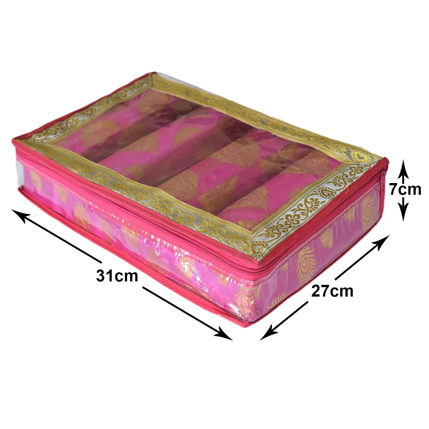 Heart Home Feather Design Laminated 4 Rod Box, Organizer For Bangle, Watches, Bracelets, Jewellery With Tranasparent Top - Pack of 2 (Pink)-47HH0232