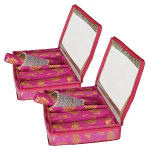 Heart Home Feather Design Laminated 4 Rod Box, Organizer For Bangle, Watches, Bracelets, Jewellery With Tranasparent Top - Pack of 2 (Pink)-47HH0232