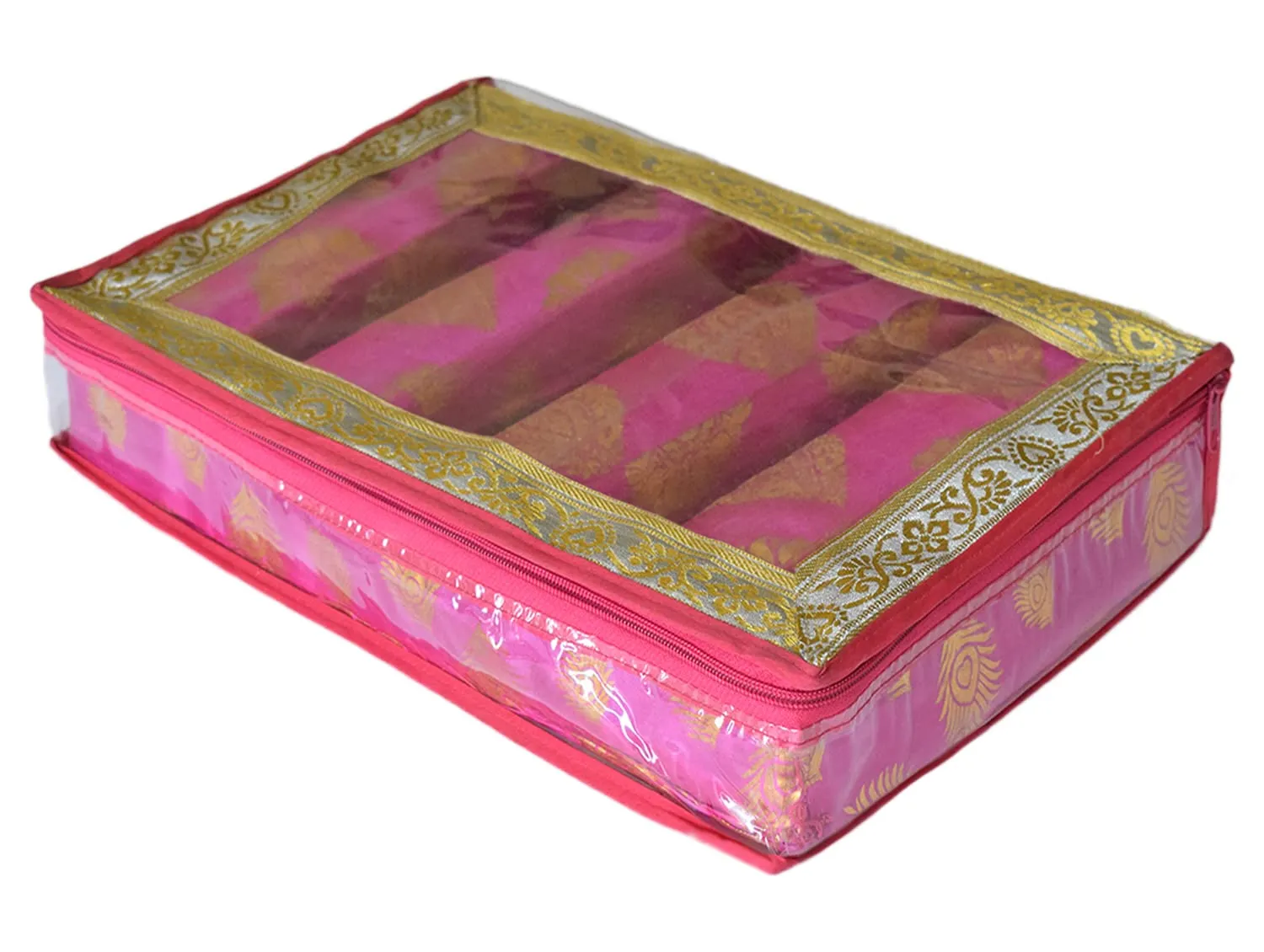 Heart Home Feather Design Laminated 4 Rod Box, Organizer For Bangle, Watches, Bracelets, Jewellery With Tranasparent Top - Pack of 2 (Pink)-47HH0232