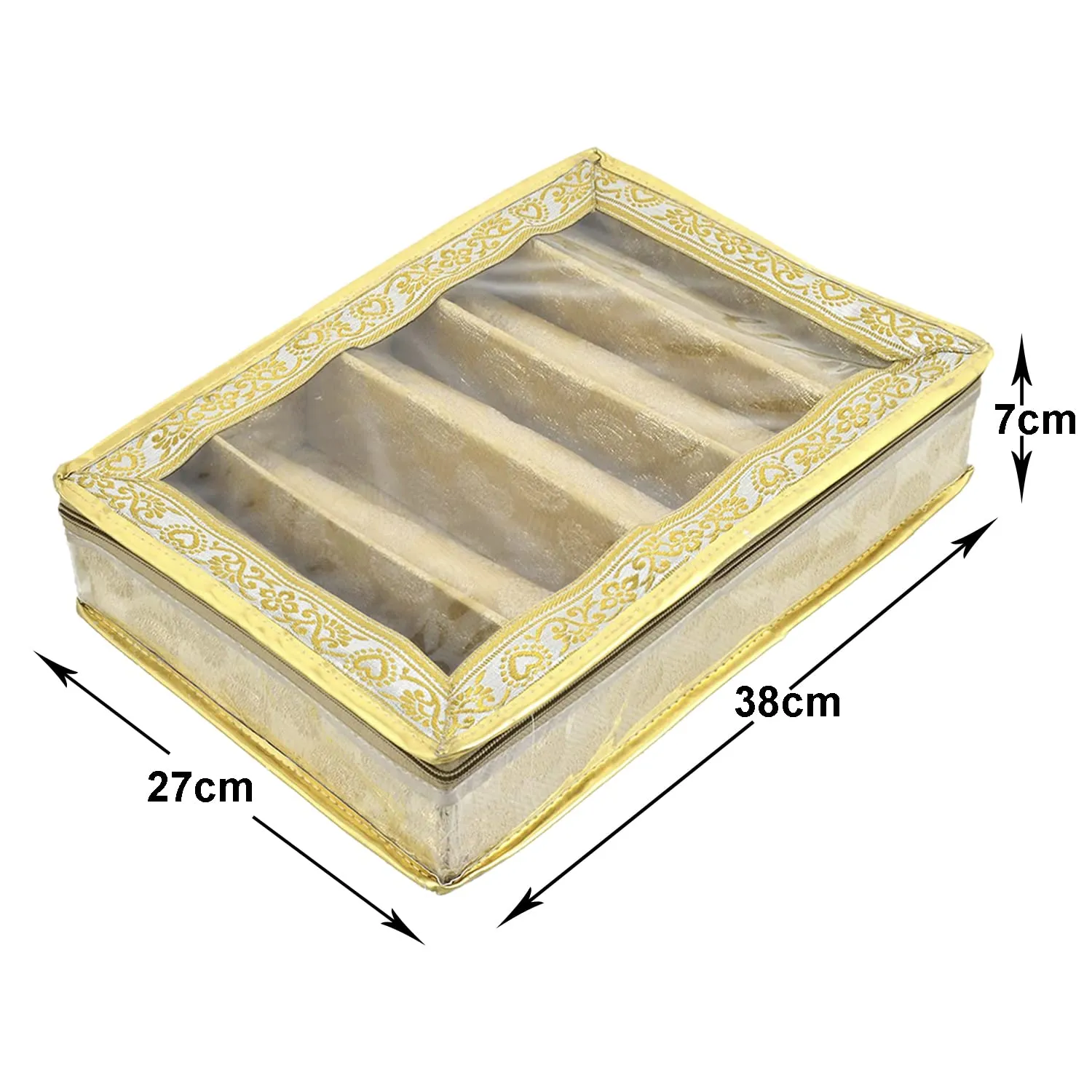 Heart Home Feather Design Laminated 5 Rod Box, Organizer For Bangle, Watches, Bracelets, Jewellery With Tranasparent Top - Pack of 2 (Gold)-47HH0188